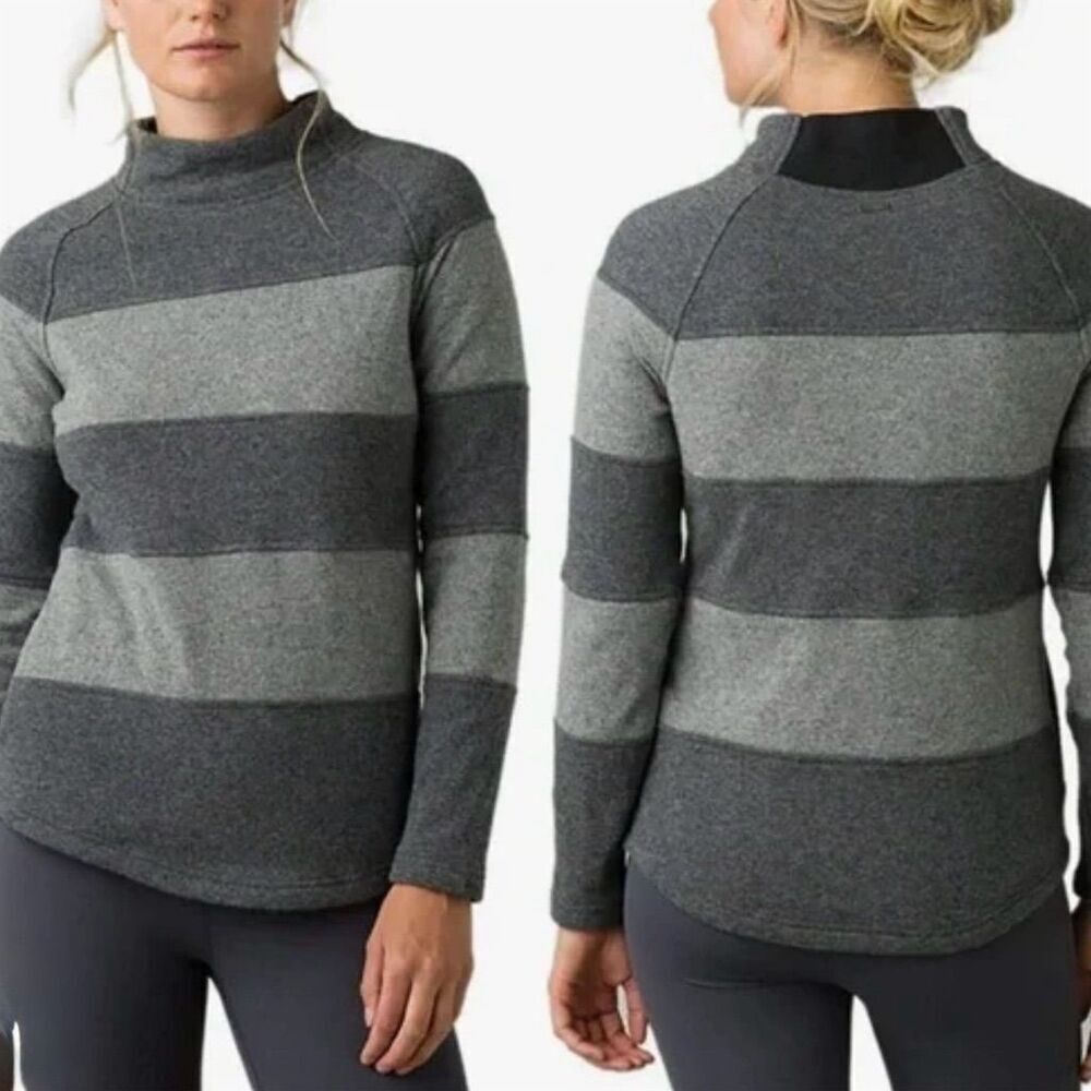 Prana Women's Gray Striped Mock Neck Pullover Dessau Sweater Size Large